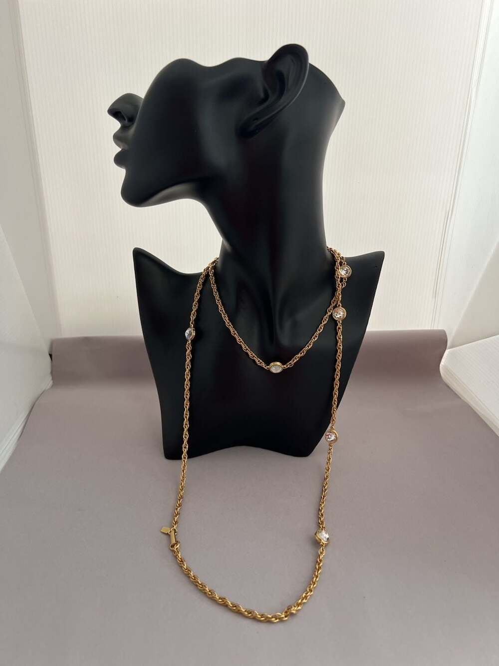Swarovski Gold Tone Crystal Station Long Necklace